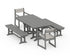 POLYWOOD EDGE Sling Arm Chair 5-Piece Farmhouse Dining Set with Benches in Slate Grey / Birch