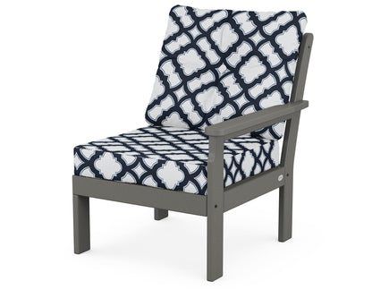 POLYWOOD Vineyard Modular Right Arm Chair in Slate Grey / Trellis Marine Indigo