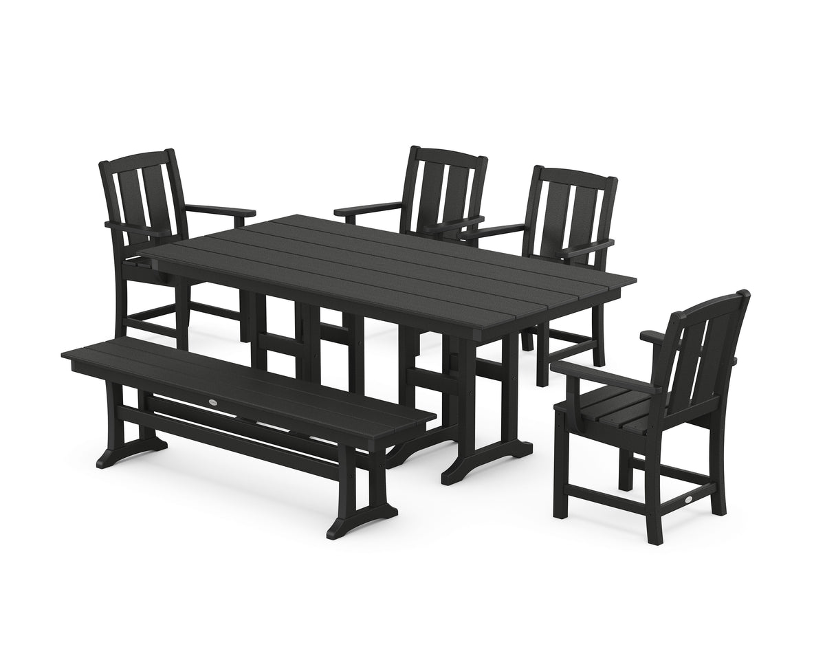 POLYWOOD Mission 6-Piece Farmhouse Dining Set with Bench in Black