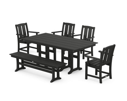 POLYWOOD Mission 6-Piece Farmhouse Dining Set with Bench in Black