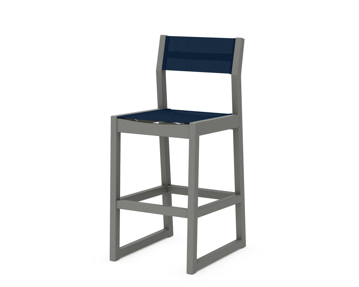 POLYWOOD EDGE Sling Bar Side Chair in Slate Grey / Navy Blue