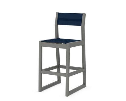 POLYWOOD EDGE Sling Bar Side Chair in Slate Grey / Navy Blue