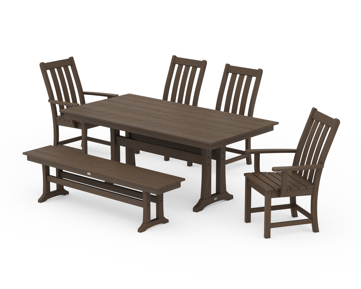 POLYWOOD Vineyard 6-Piece Farmhouse Dining Set with Trestle Legs in Kona
