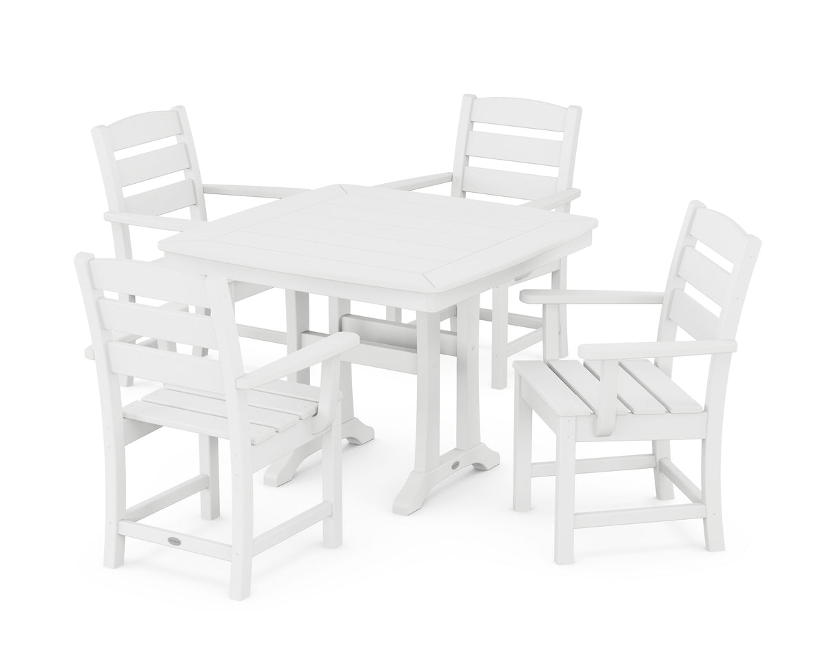 POLYWOOD Lakeside 5-Piece Dining Set with Trestle Legs - 37" Table in White
