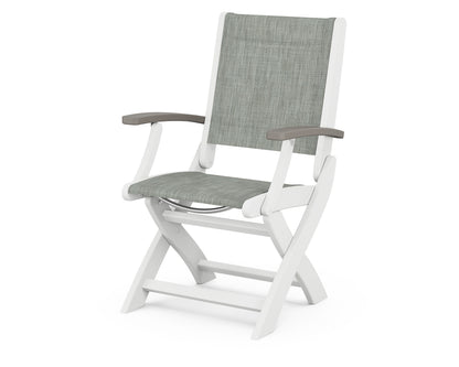 POLYWOOD Coastal Folding Chair in White with Driftwood arms and Birch sling