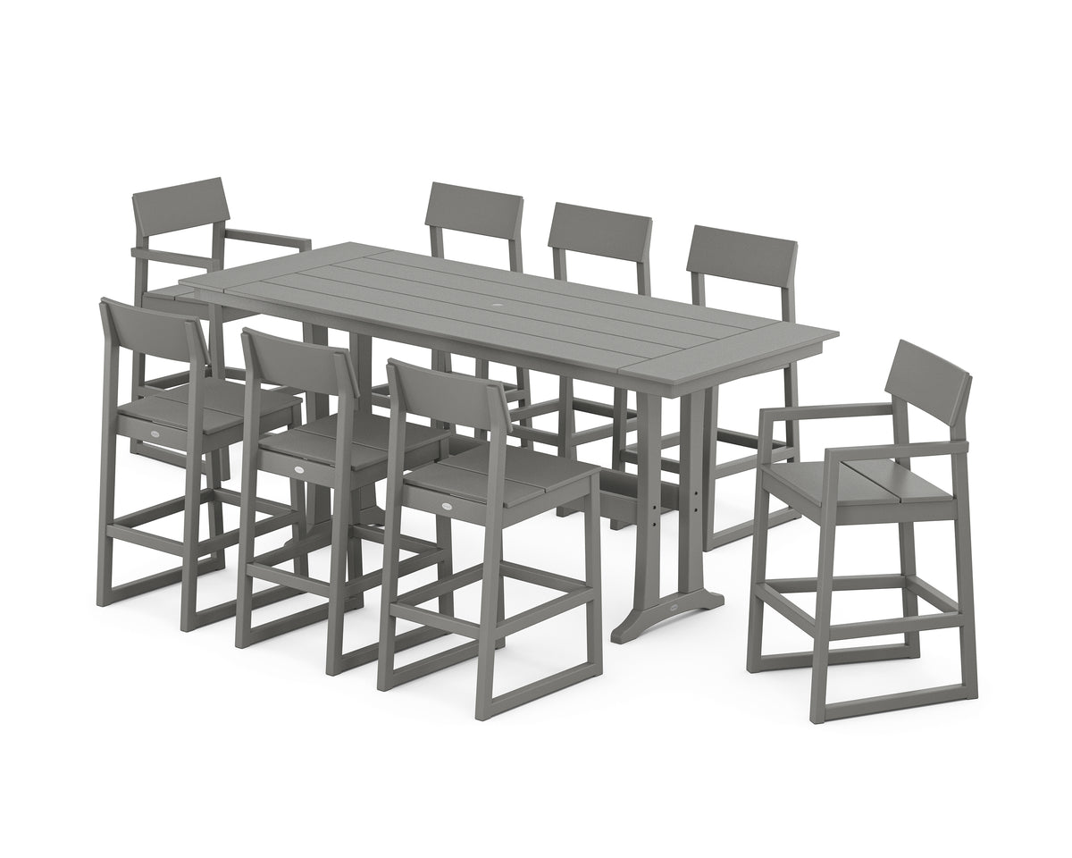 POLYWOOD EDGE 9-Piece Farmhouse Bar Set with Trestle Legs in Slate Grey