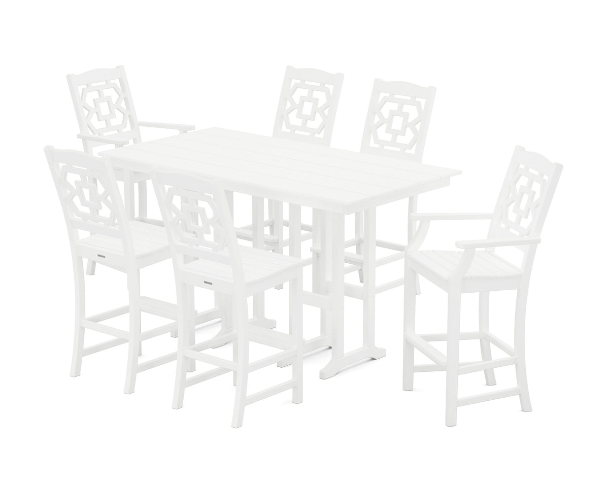 POLYWOOD Chinoiserie 7-Piece Farmhouse Bar Set in White