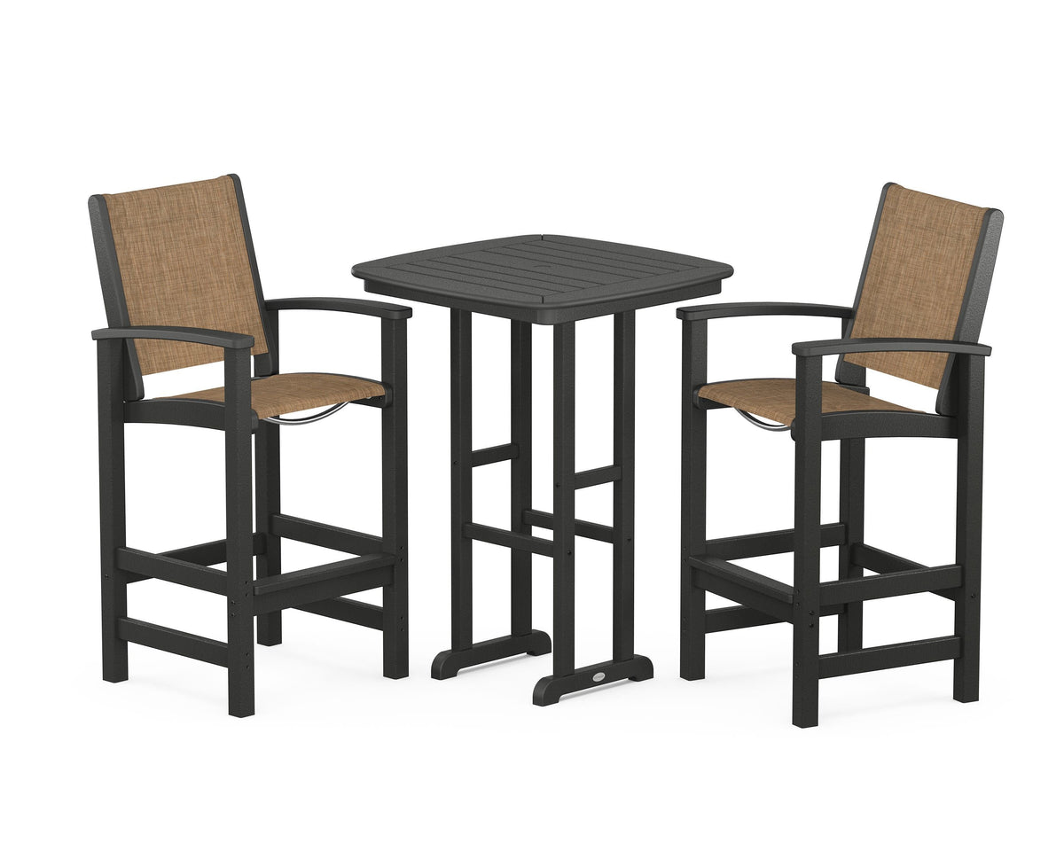 POLYWOOD Coastal 3-Piece Bar Set in Black / Burlap