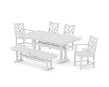 POLYWOOD Chippendale 6-Piece Farmhouse Dining Set with Trestle Legs in White