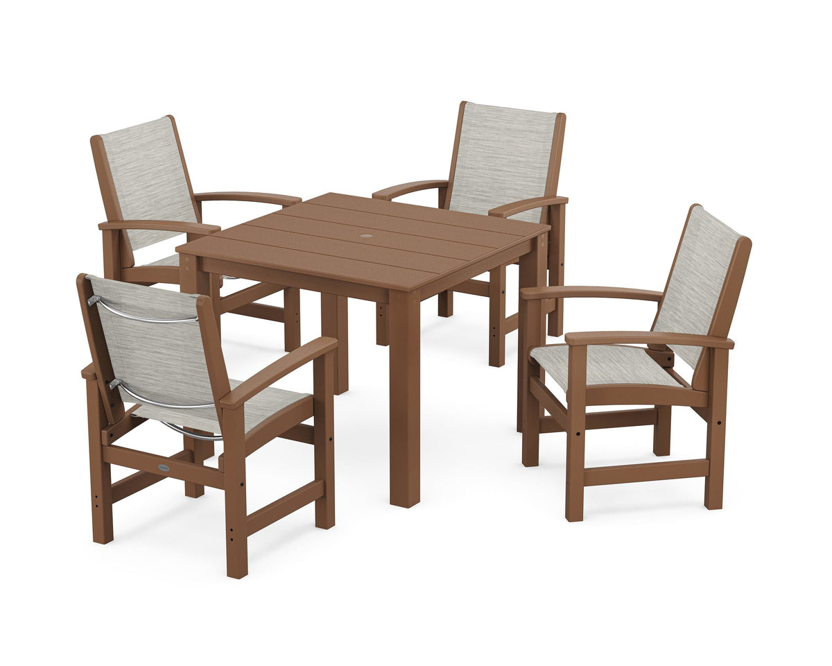 POLYWOOD Coastal 5-Piece Parsons Dining Set in Teak / Birch