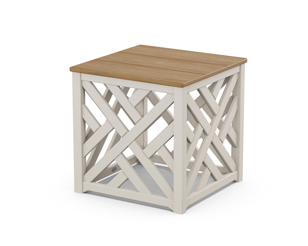 POLYWOOD Chippendale Umbrella Stand Accent Table in Sand / Natural
