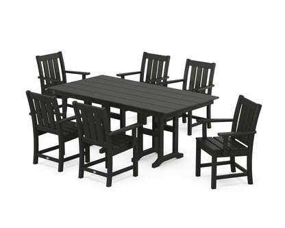 POLYWOOD Oxford Arm Chair 7-Piece Farmhouse Dining Set in Black