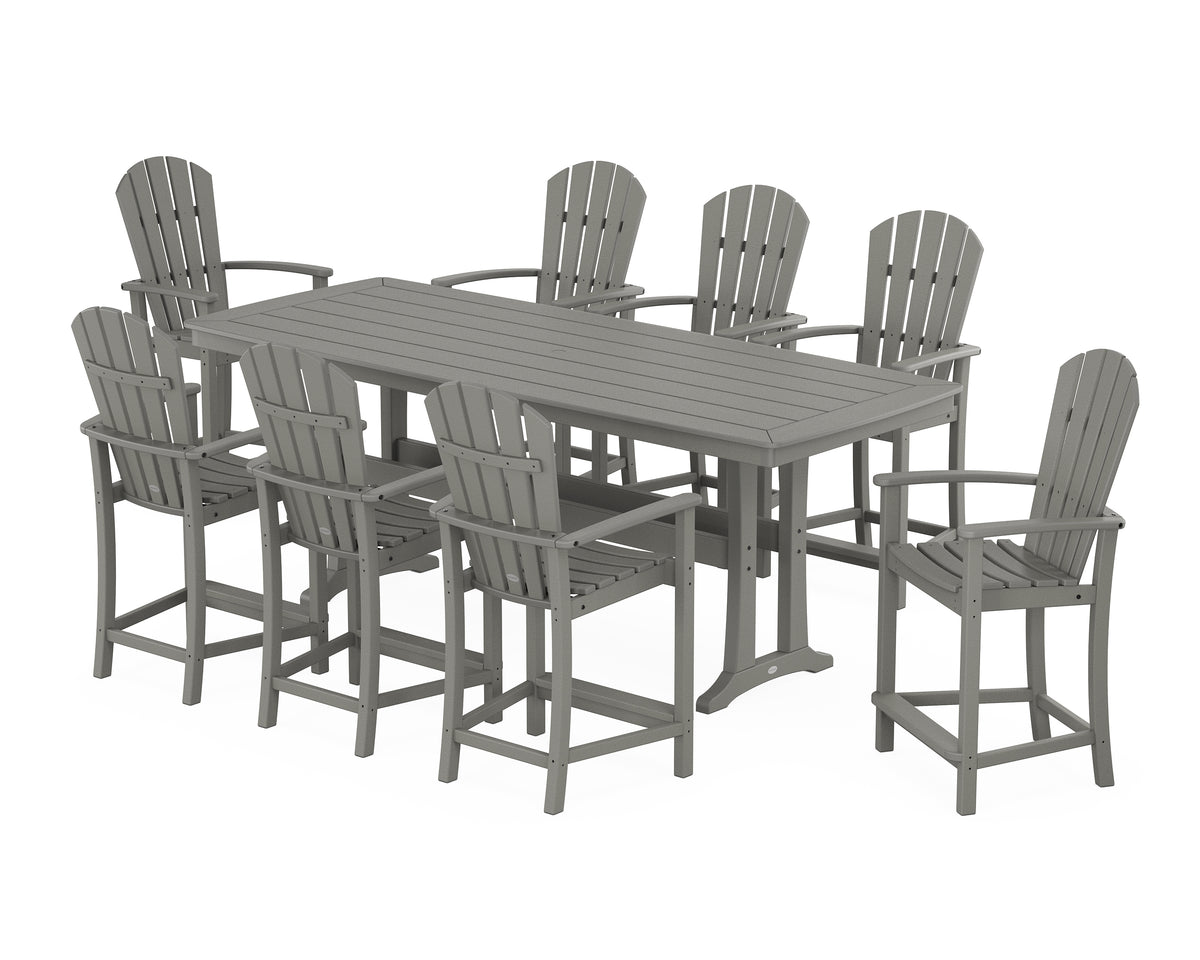 POLYWOOD Palm Coast 9-Piece Counter Set with Trestle Legs in Slate Grey