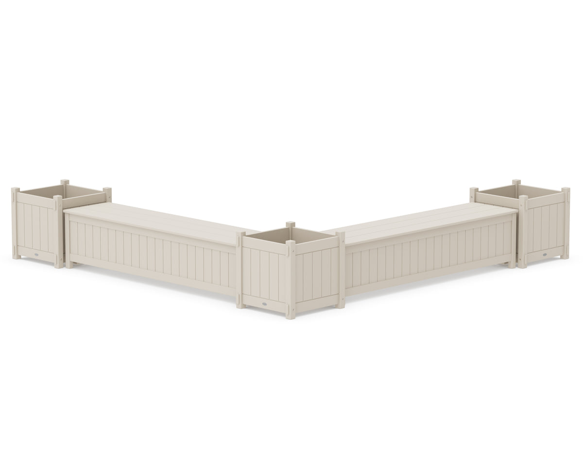 POLYWOOD 72" Vineyard L-Shaped Planter Storage Bench Corner Set - Large in Sand