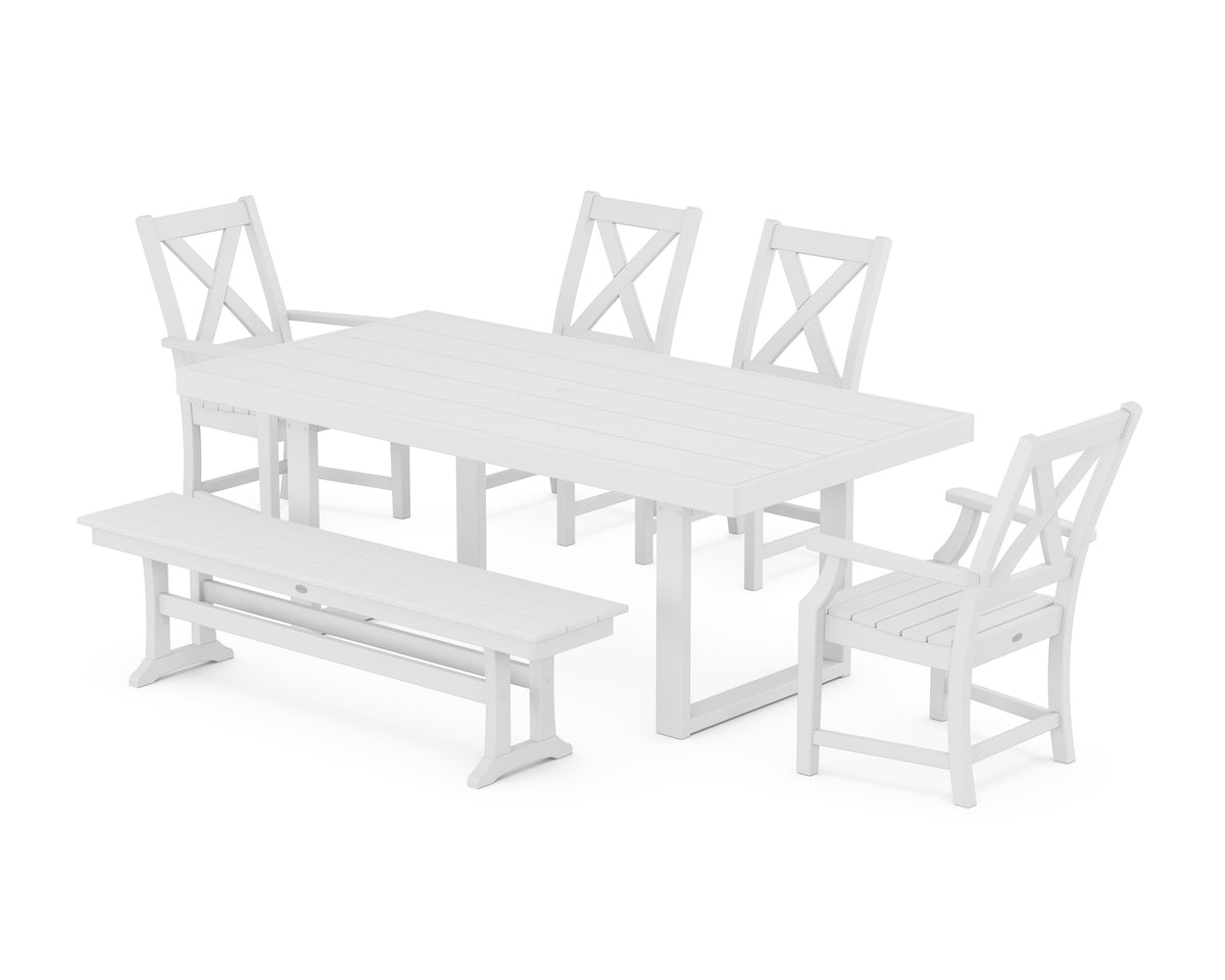 POLYWOOD Braxton 6-Piece Dining Set with Bench - 39" x 78" Table in White