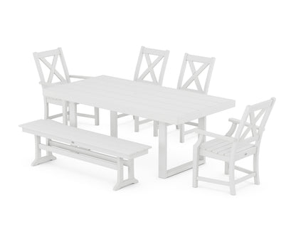 POLYWOOD Braxton 6-Piece Dining Set with Bench - 39" x 78" Table in White