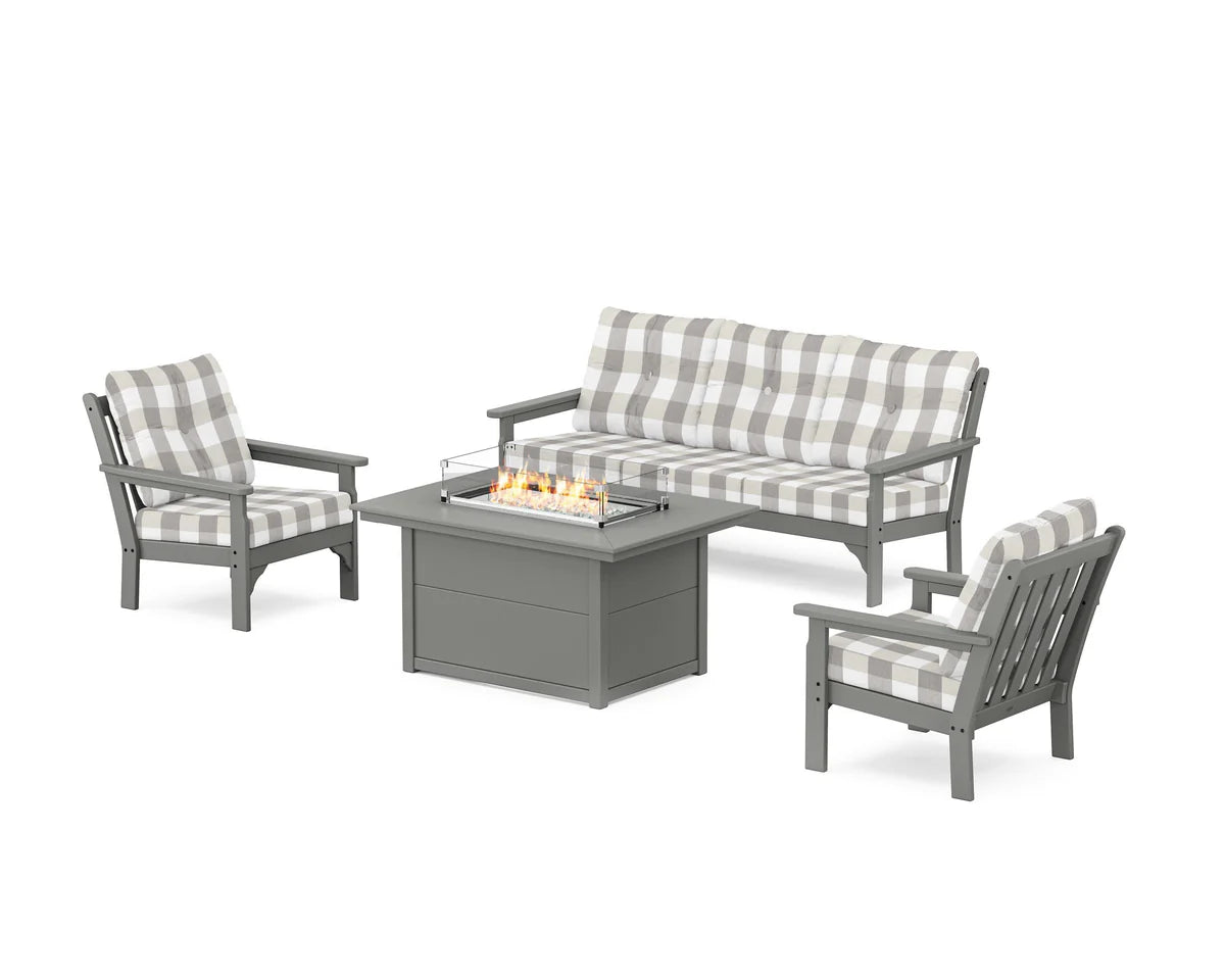 POLYWOOD Vineyard Deep Seating Fire Pit Table Set