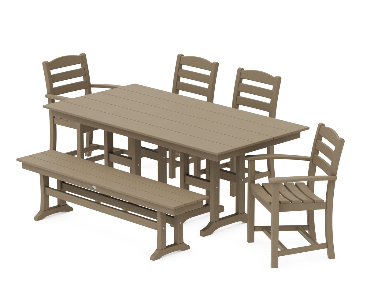 POLYWOOD La Casa Café 6-Piece Farmhouse Dining Set with Bench in Vintage Sahara