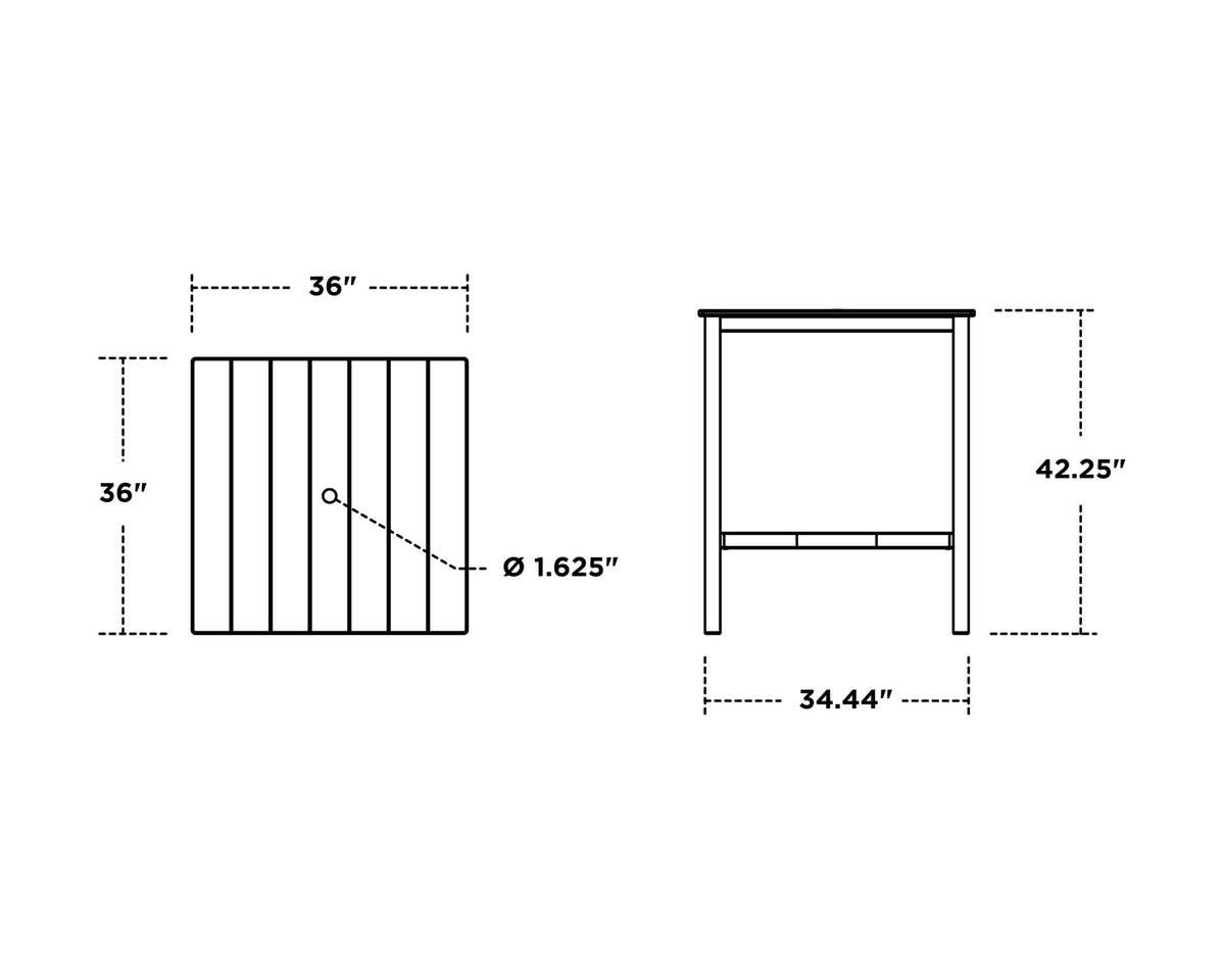 POLYWOOD Main Street 36 x 36 Bar Table dimensions