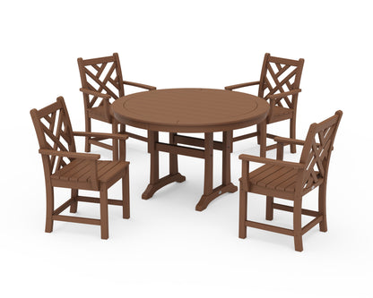 POLYWOOD Chippendale 5-Piece Nautical Trestle Dining Arm Chair Set in Teak