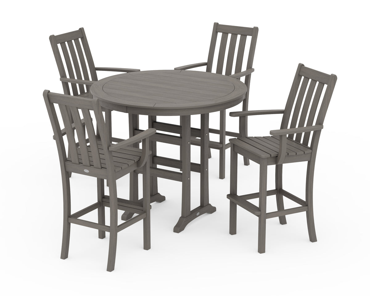 POLYWOOD Vineyard 5-Piece Round Bar Set in Driftwood