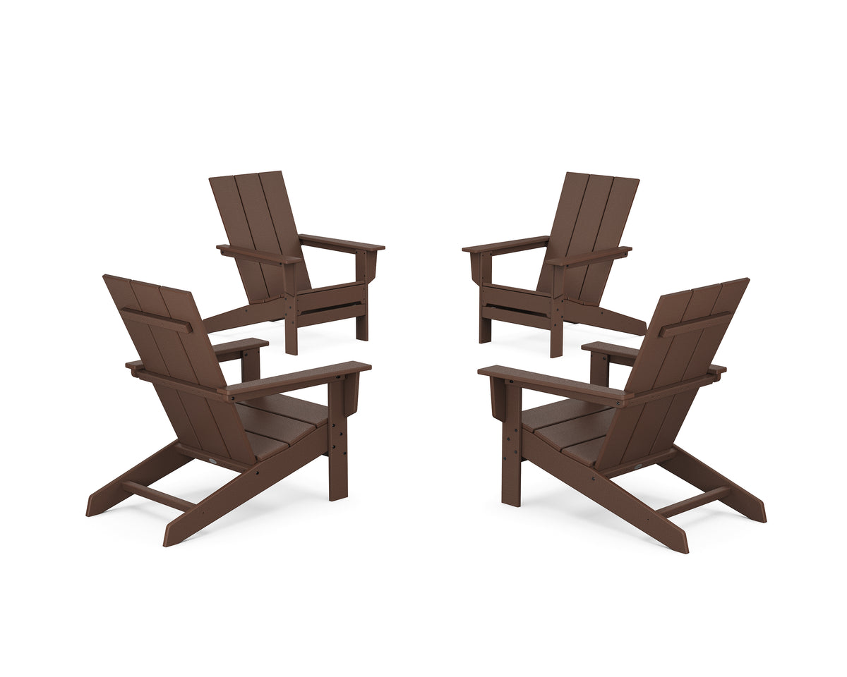 POLYWOOD 4-Piece Modern Studio Adirondack Chair Conversation Set in Mahogany