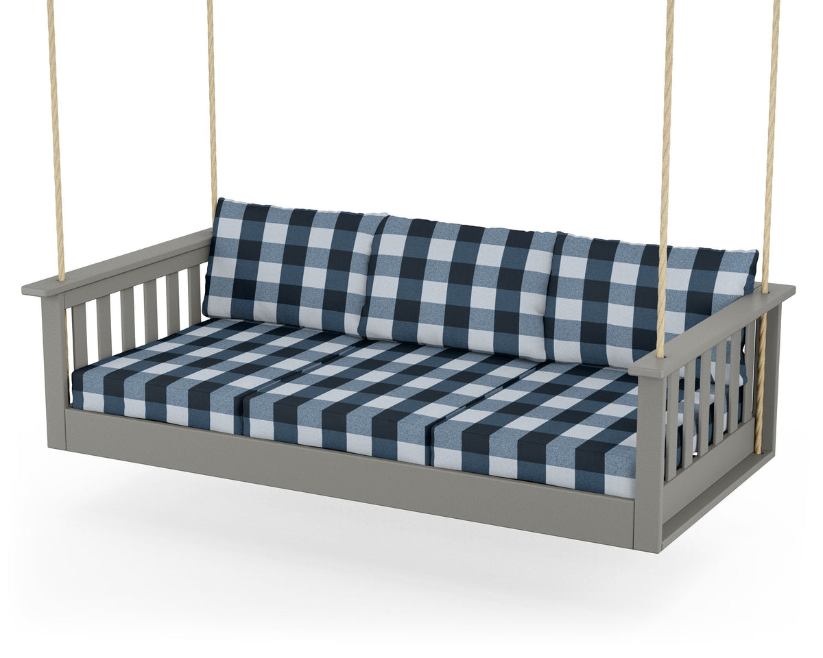 POLYWOOD Vineyard Daybed Swing in Slate Grey / Buffalo Plaid Marine Indigo