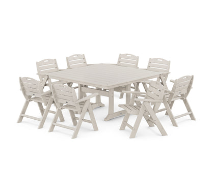 POLYWOOD Nautical Lowback 9-Piece Square Dining Set with Trestle Legs in Sand