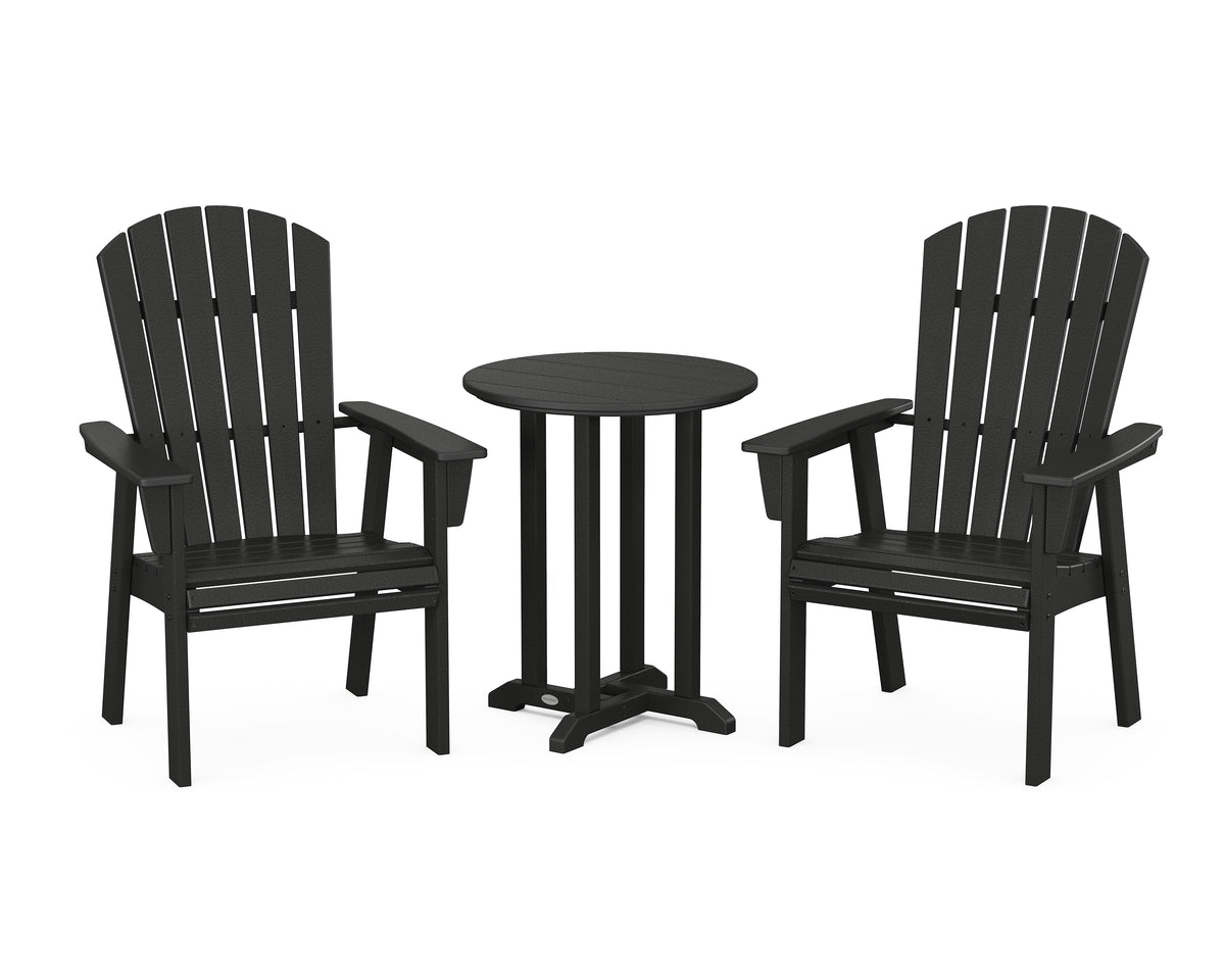 POLYWOOD Nautical Adirondack 3-Piece Round Bistro Dining Set in Black