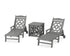 POLYWOOD Chinoiserie 3-Piece Chaise Set with Umbrella Stand Accent Table in Slate Grey