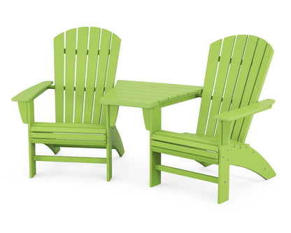 POLYWOOD Nautical 3-Piece Curveback Adirondack Set With Angled Connecting Table in Lime