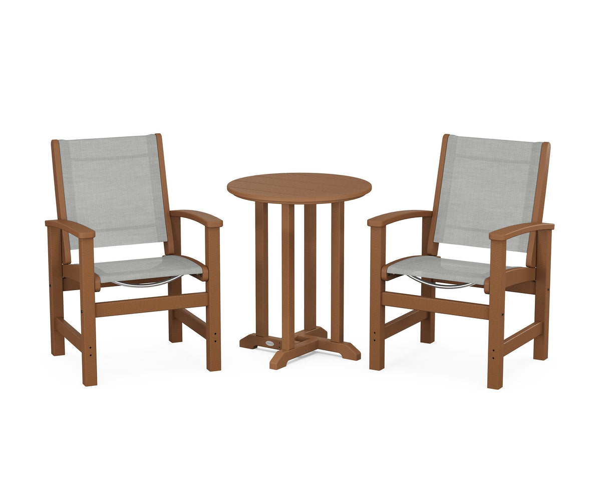 POLYWOOD Coastal 3-Piece Round Bistro Dining Set in Teak / Metallic
