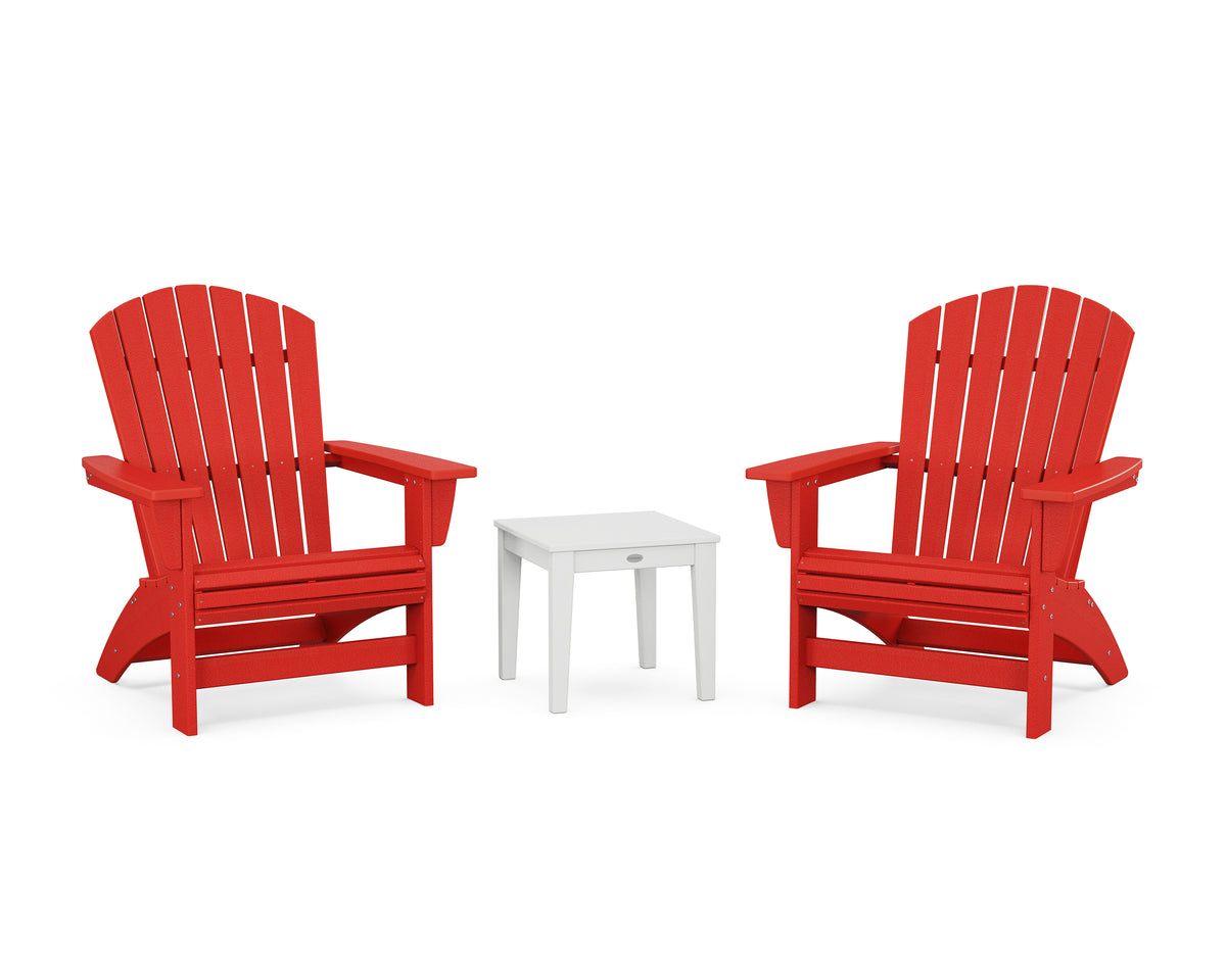POLYWOOD 3-Piece Nautical Grand Adirondack Set in Sunset Red / White