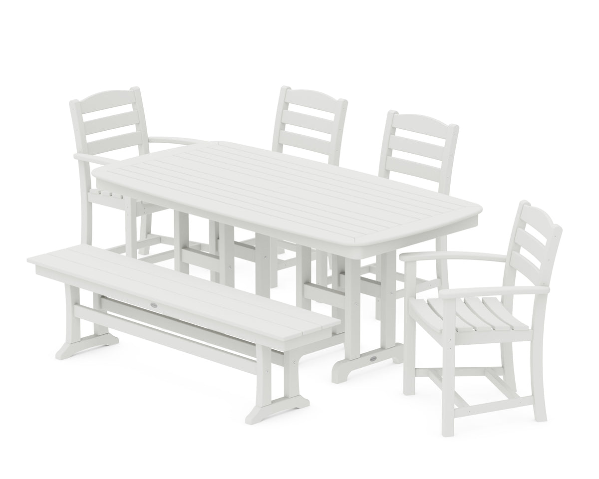 POLYWOOD La Casa Café 6-Piece Dining Set with Bench - 37" x 72" Table in Vintage White