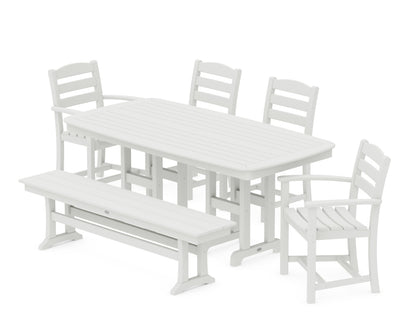 POLYWOOD La Casa Café 6-Piece Dining Set with Bench - 37" x 72" Table in Vintage White