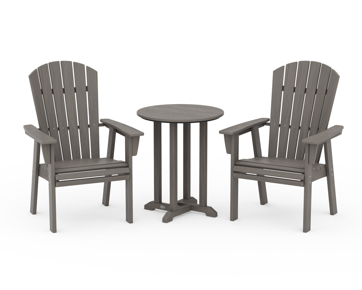 POLYWOOD Nautical Adirondack 3-Piece Round Bistro Dining Set in Driftwood