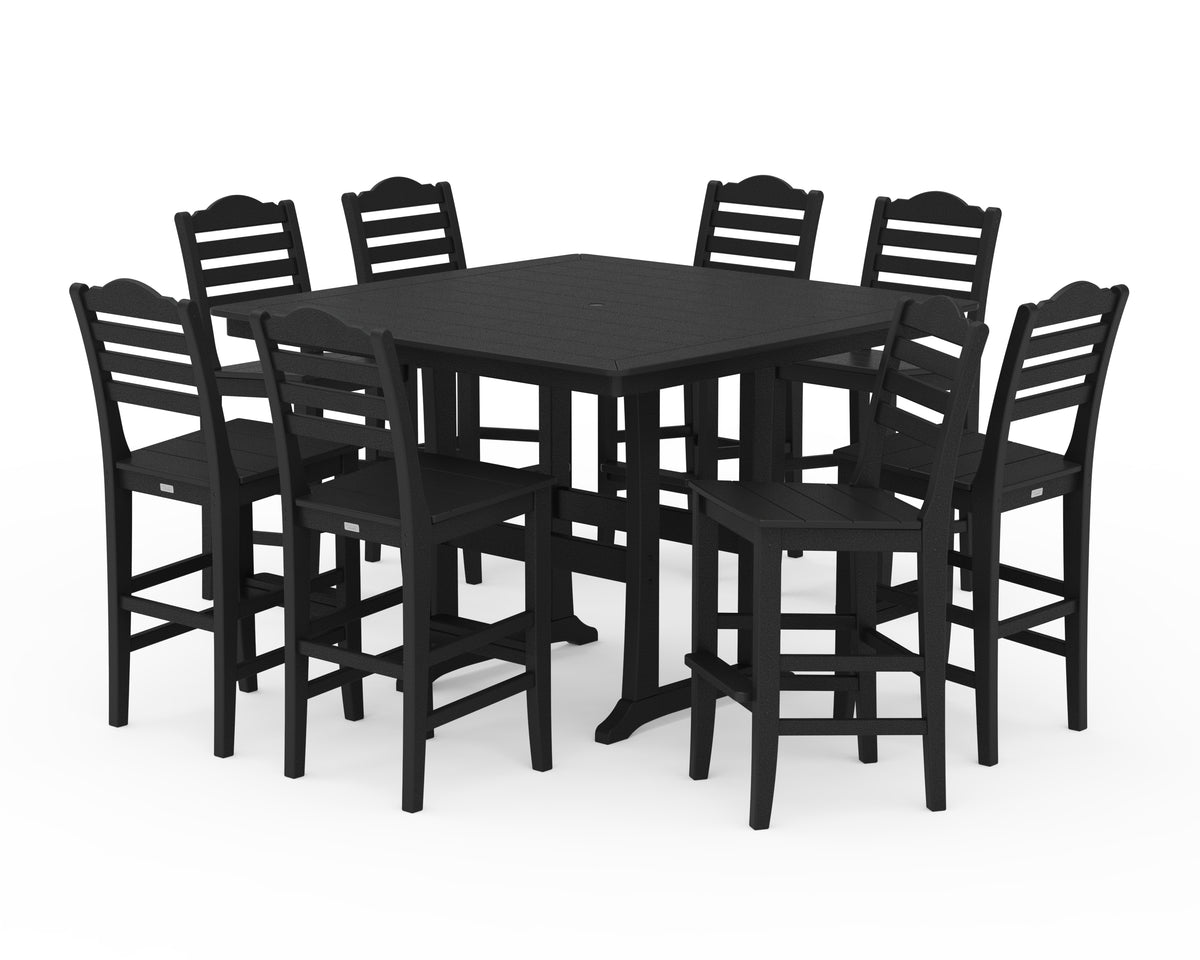 POLYWOOD Savannah Side Chair 9-Piece Square Bar Set with Trestle Legs in Black