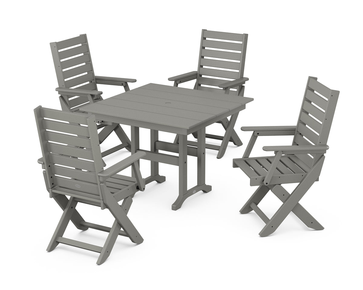 POLYWOOD Captain Folding Chair 5-Piece Farmhouse Dining Set in Slate Grey