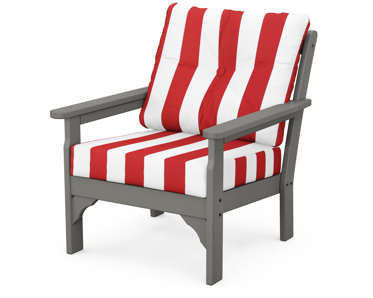 POLYWOOD Vineyard Deep Seating Chair in Slate Grey / Cabana Stripe Crimson