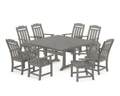 POLYWOOD Cottage 9-Piece Square Farmhouse Dining Set with Trestle Legs in Slate Grey