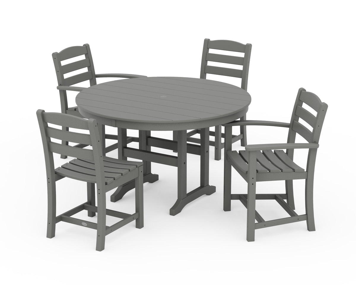 POLYWOOD La Casa Café 5-Piece Round Farmhouse Dining Set with Arm and Side Chairs in Slate Grey
