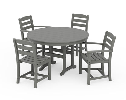 POLYWOOD La Casa Café 5-Piece Round Farmhouse Dining Set with Arm and Side Chairs in Slate Grey