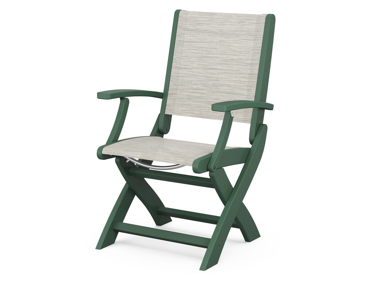 POLYWOOD Coastal Folding Chair in Green with Green arms and Birch sling