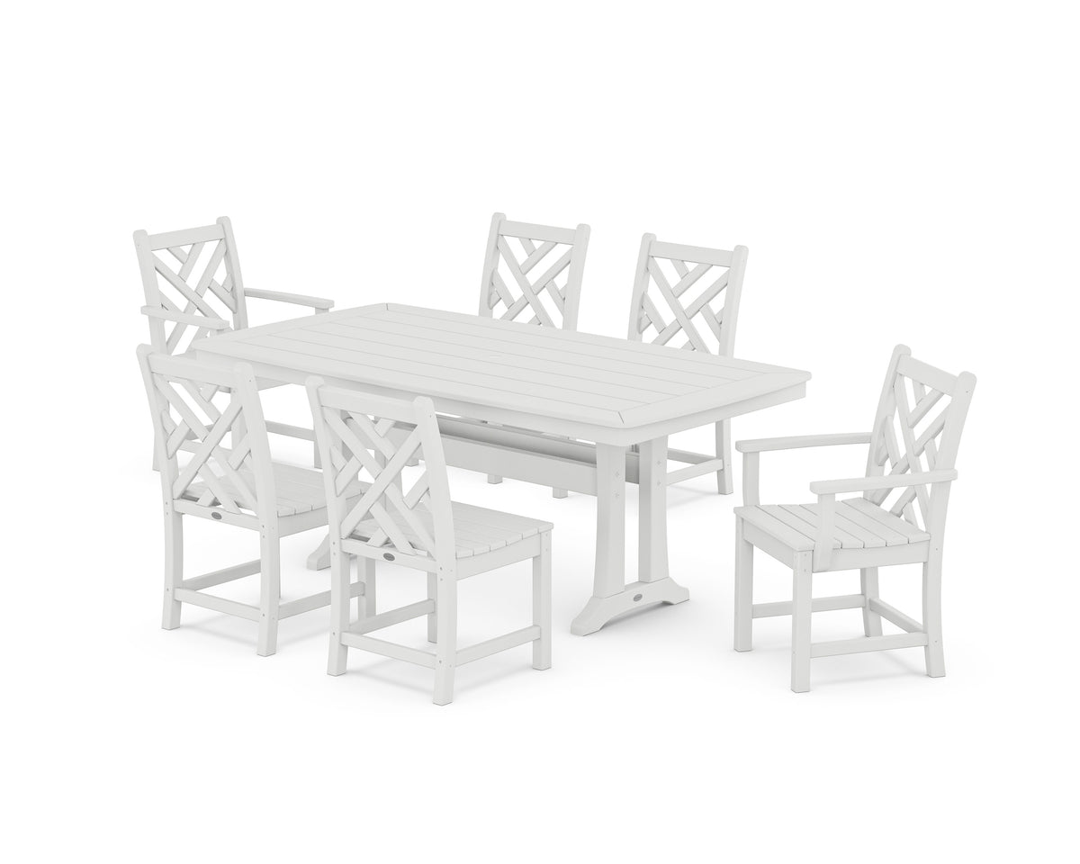POLYWOOD Chippendale 7-Piece Dining Set with Trestle Legs in White