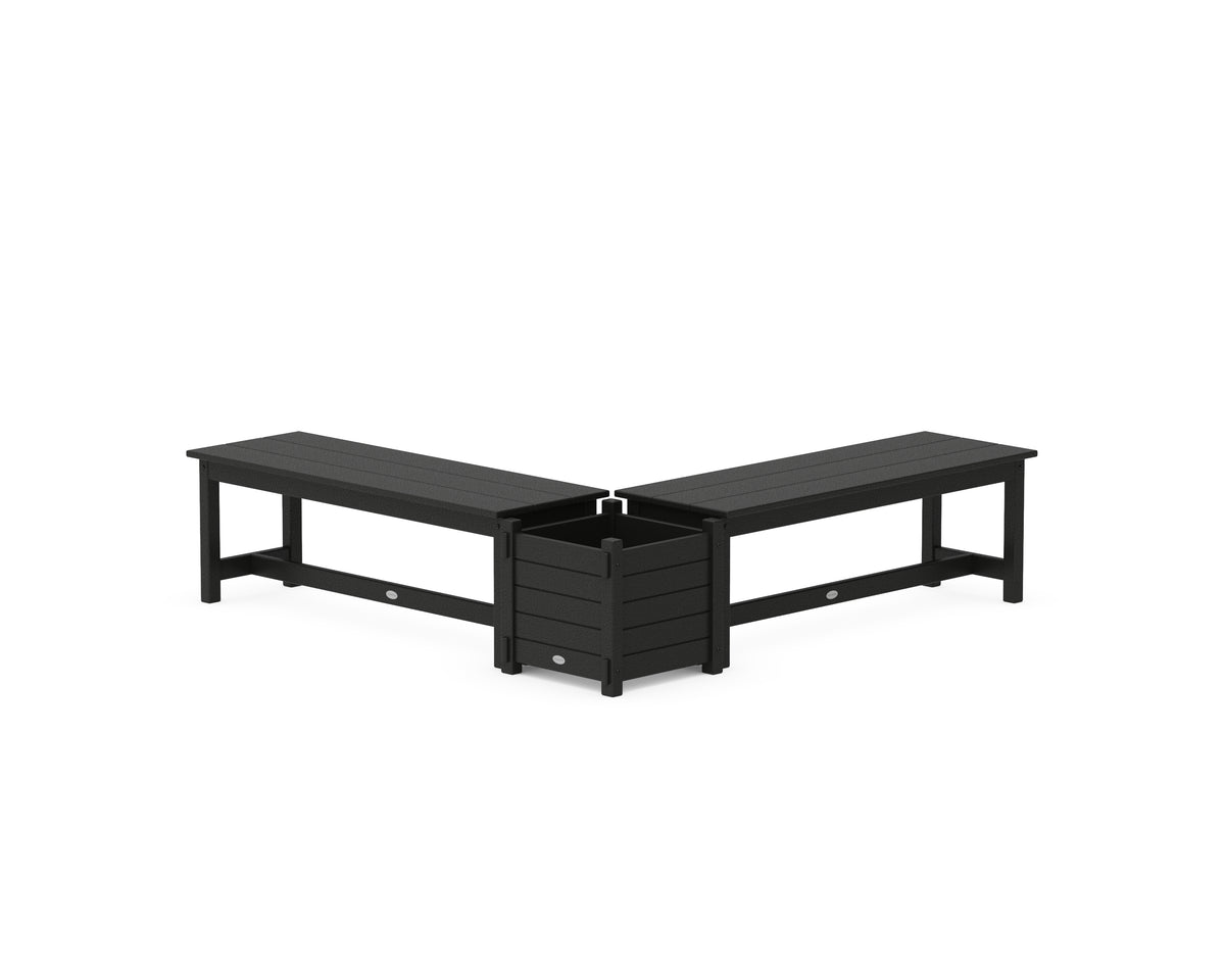 POLYWOOD 48" Nautical L-Shaped Planter Bench Set in Black