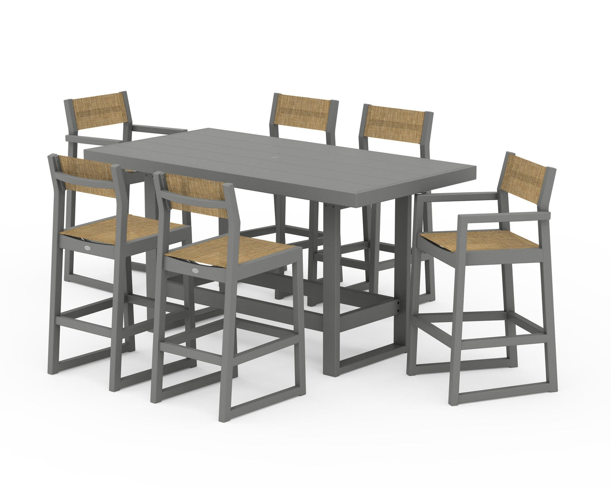 POLYWOOD EDGE Sling 7-Piece Bar Table Set in Slate Grey / Burlap