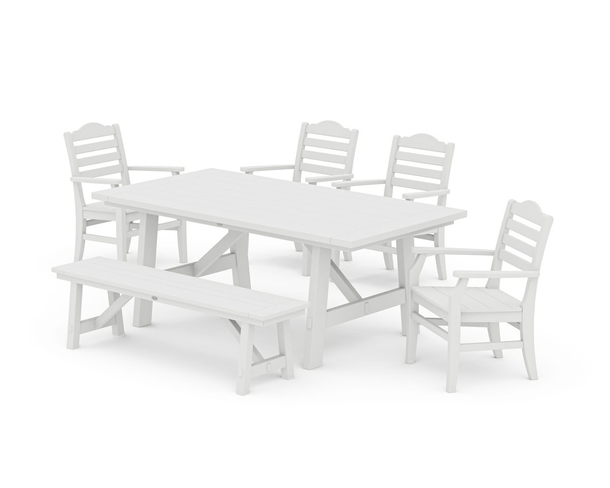 POLYWOOD Savannah 6-Piece Rustic Farmhouse Dining Set with Bench in Vintage White