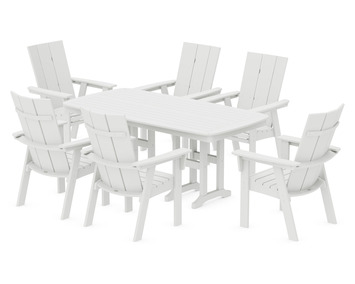 POLYWOOD Modern Curveback Adirondack 7-Piece Dining Set in White