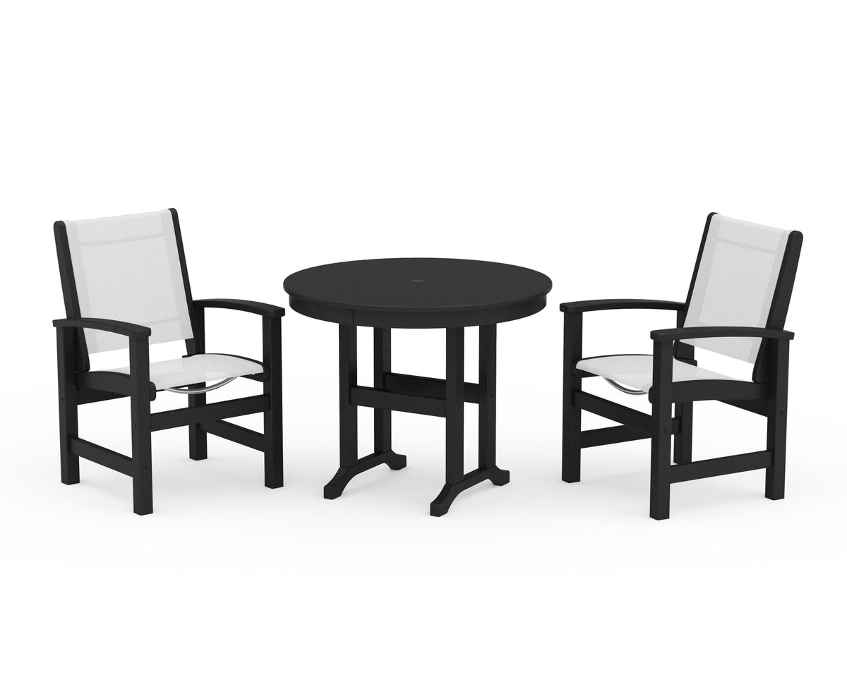 POLYWOOD Coastal 3-Piece Round Dining Set in Black / White