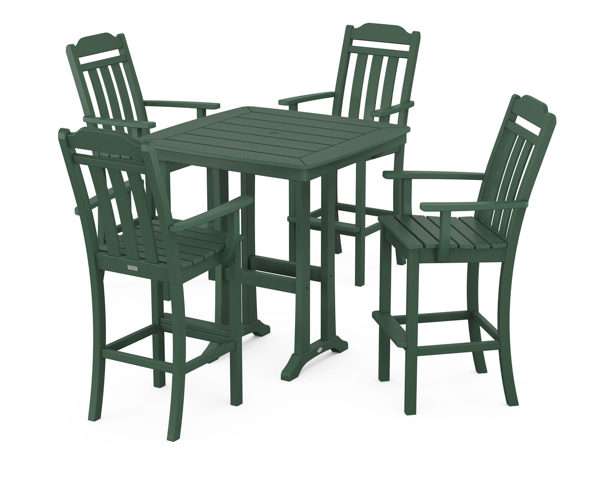 POLYWOOD Cottage 5-Piece Bar Set with Trestle Legs in Green